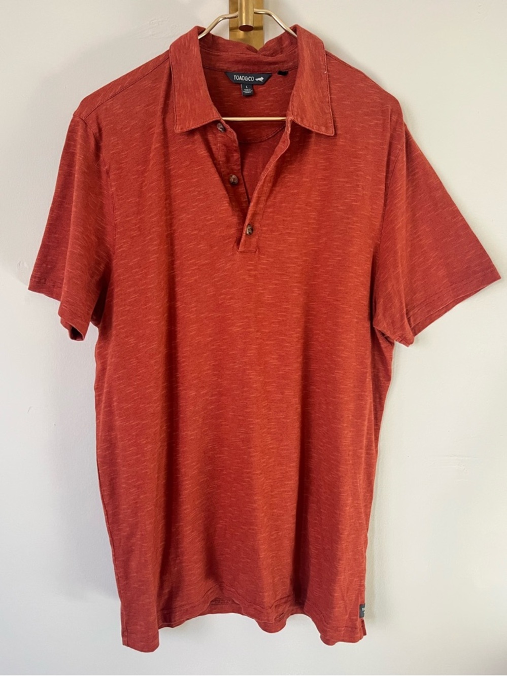 Toad&Co Men's Organic cotton rust summer spring Orange Polo L